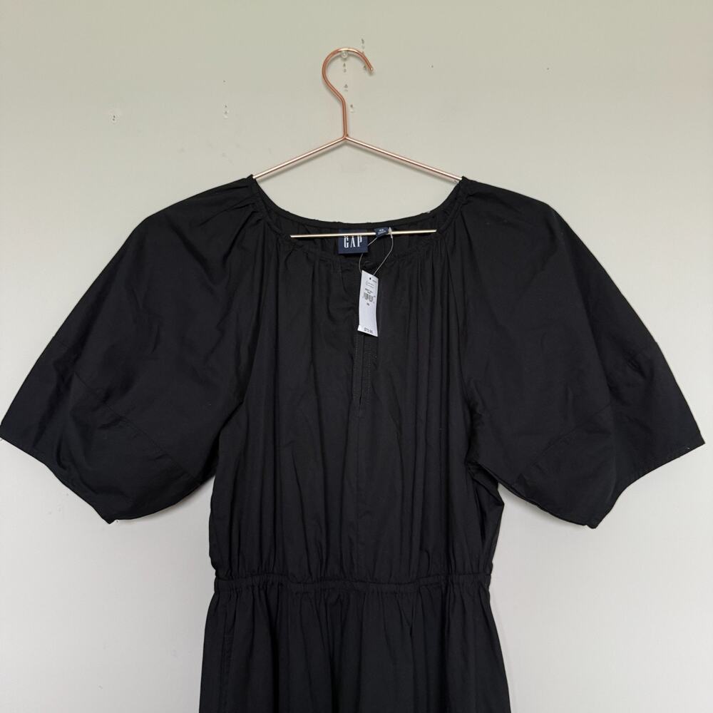 Gap Women Midi Dress XS Black Puff Sleeve Keyhole Citycore Minimalist Preppy NEW - Picture 3 of 7
